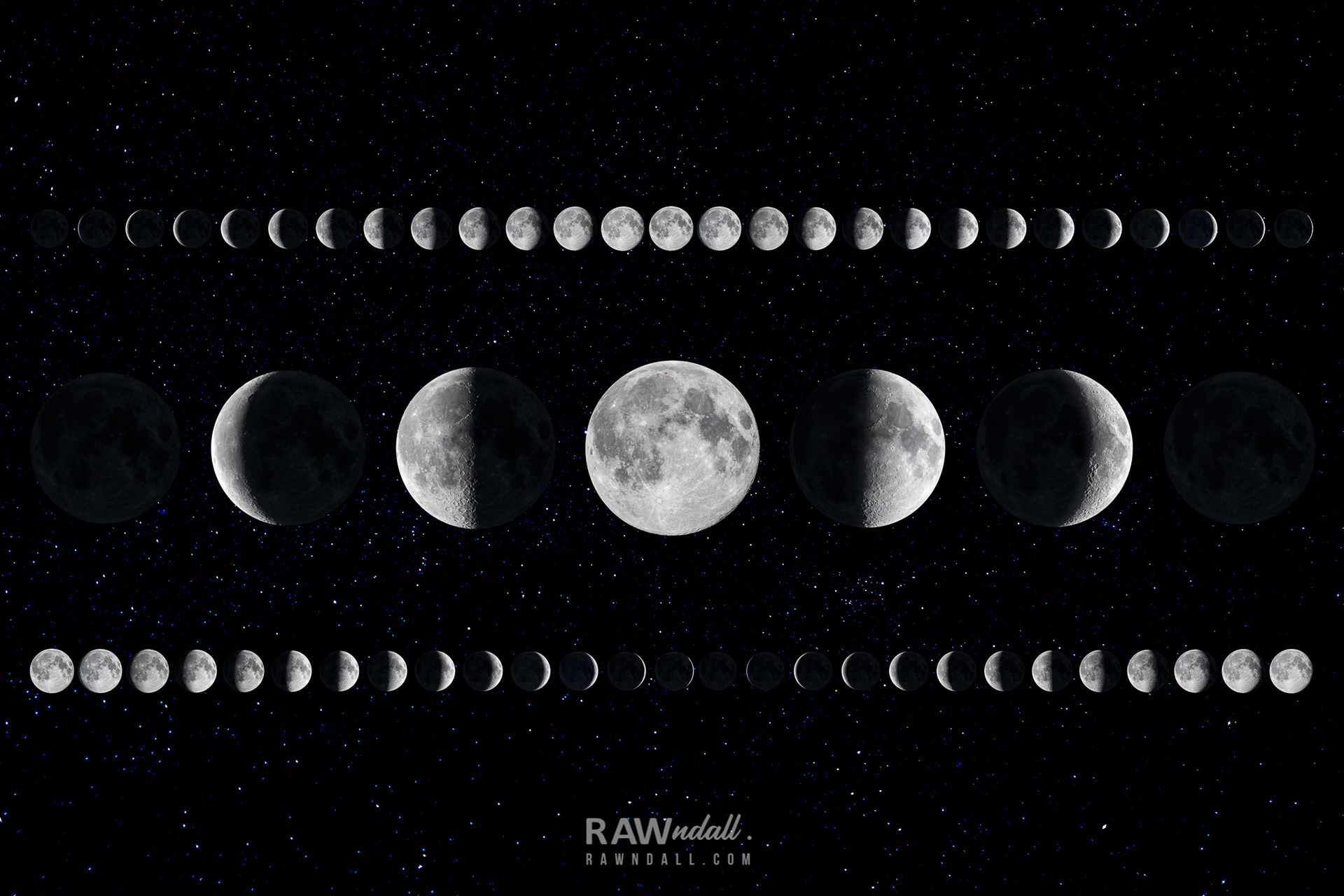 Fase lunar completa de 28 lunas del ciclo lunar.